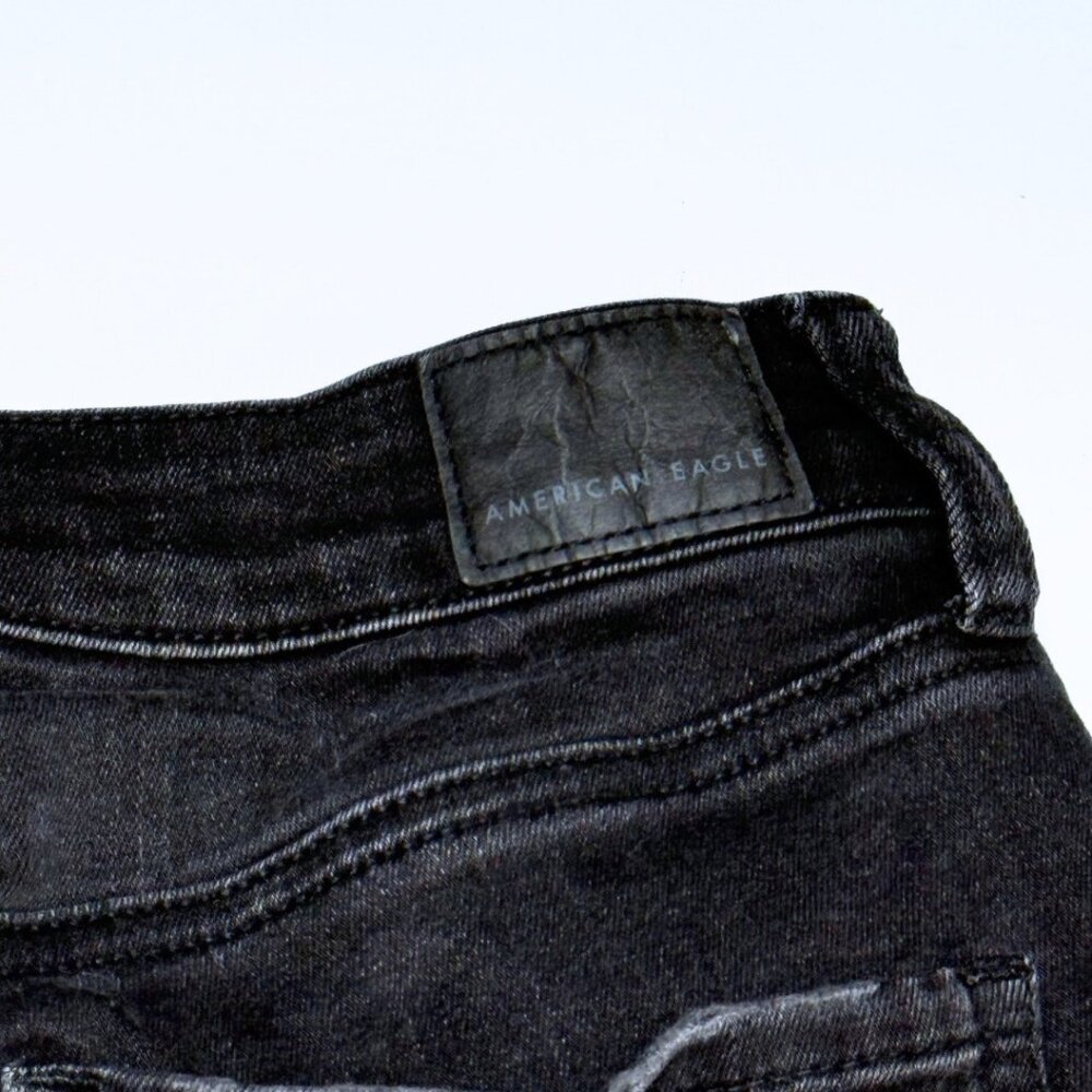 American Eagle Hi Rise Shortie Black Denim Stretch Shorts Distressed Size 0 - Picture 10 of 11